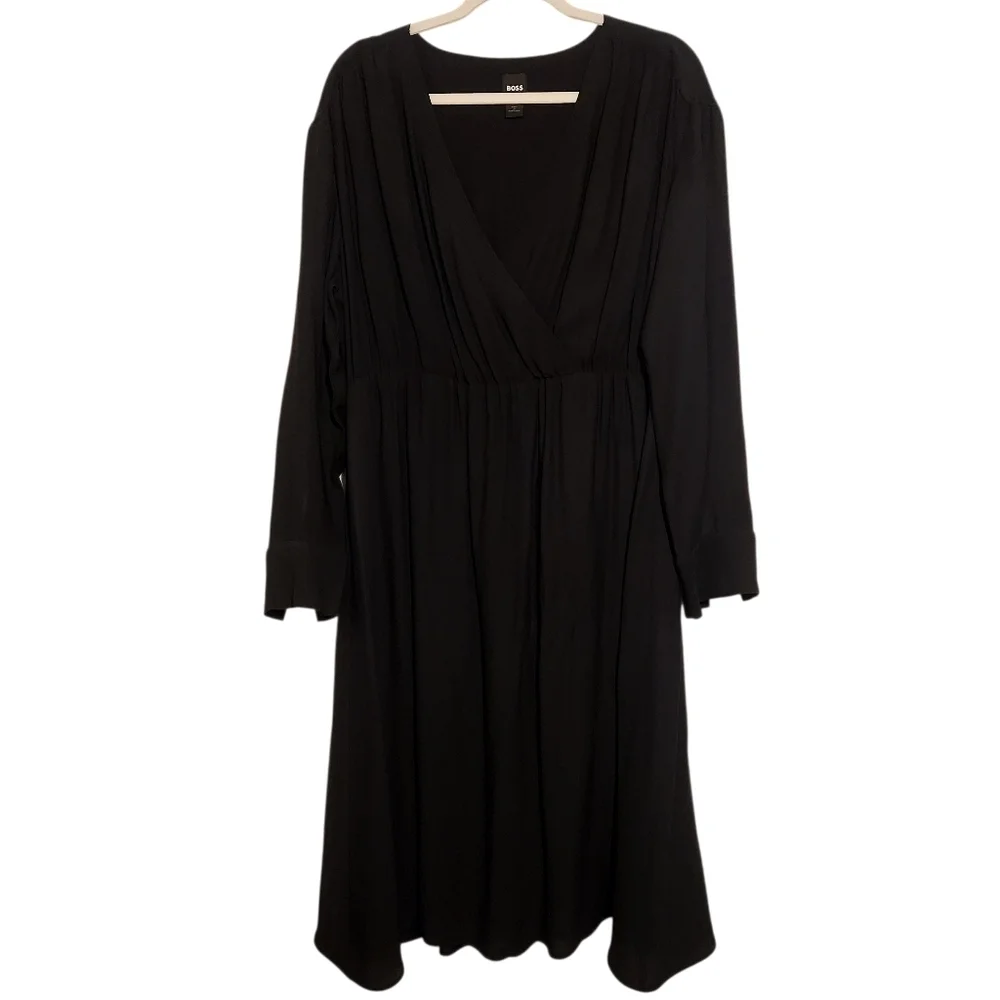 Hugo Boss | Classic Black Long Sleeve Faux Wrap Dagatta Dress (US Size 14) - Picture 2 of 16